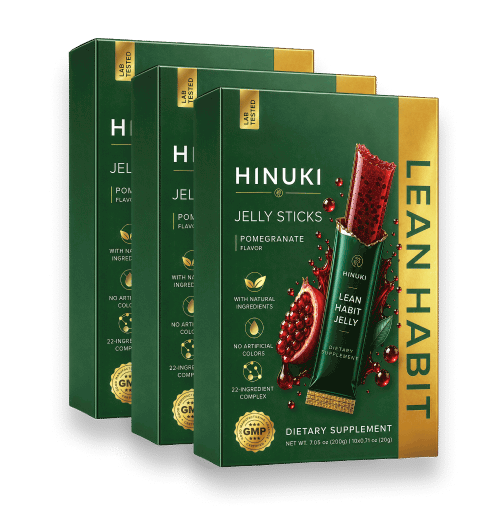 Zestaw 3 opakowań Hinuki — trzy zielone pudełka żelek Lean Habit